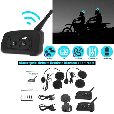 

2 Sets V6-1200 Motorcycle Bluetooth Headset Intercom 1200M Range Hands-free Interphone Helmet Headset Black for Six Motorcycle R