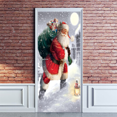 

〖Follure〗Waterproof 3D Santa Claus Christmas Gift Bag Self Adhesive Door Murals Sticke