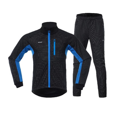 

Men Winter Cycling Clothing Set Long Sleeve Windproof Bicycle Jersey with Pants Outdoor Cycling Running Sports Jacket Activewear