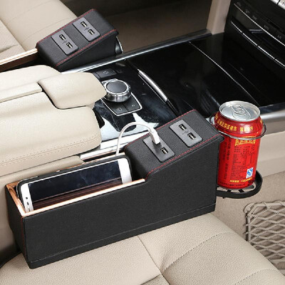 

Car Accessory Armrest Storage Box Console Seat Slit Multipurpose Pocket Catch Pouch with Foldable Cup Holder 4 USB Charging Port