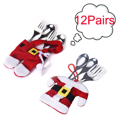 

Gobestart 12Pair Christmas Decorations Santa Silverware Holders Pockets Dinner Decor