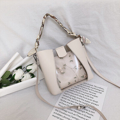 

Jelly transparent bag female summer scarves portable bag 2019 new mother bucket shoulder bag Messenger bag