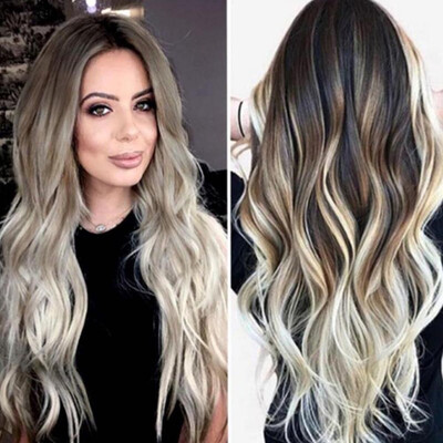 

〖Follure〗Sexy Gradient Black Party Wigs Long Curly Hair Mixed Colors Synthetic Wig