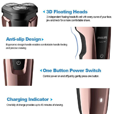 

PHILIPS S1060 Electric Shaver Shaving Razor Beard Trimmers Rechargeable Fully Washable 3D Floating Heads Wet & Dry Shaving