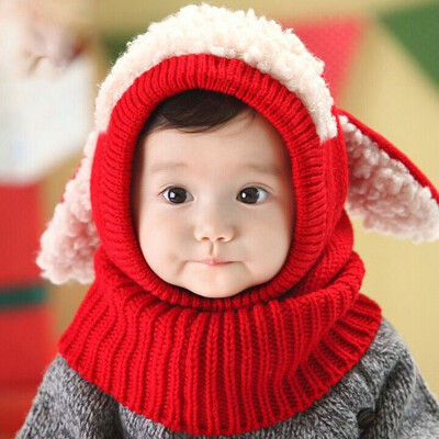 

Baby Toddler Winter Thicken Warm Puppy Hat Hooded Scarf Knitted Cap Boys Girls