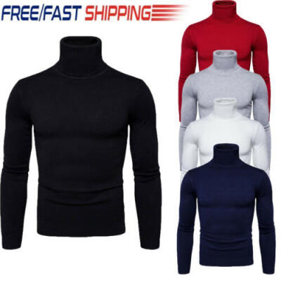 

UK Stock Fashion Mens Roll Turtle Neck Pullover Knitted Jumper Tops Sweater