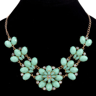 

Fashion Retro Style Colorful Gem Rhinestone Flower Choker Necklace Statement Jewelry Women Vintage Maxi Necklace Bib Necklaces