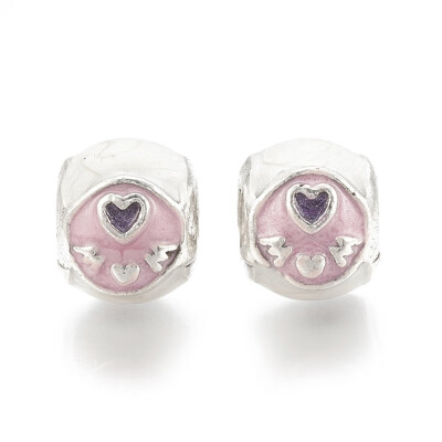 

Alloy European Beads Large Hole Beads with Enamel Rondelle with Word Mom Platinum PearlPink 115x105x9mm Hole 5mm