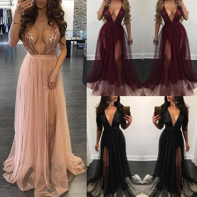 

Sexy Women Sequins Bridesmaid Formal Gown Ball Party Cocktail Evening Prom Long Dress