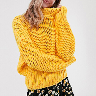 

〖Follure〗Womens Lady High Sweater Casual Splicing Long Sleeve Tops Slim Fit Pullover