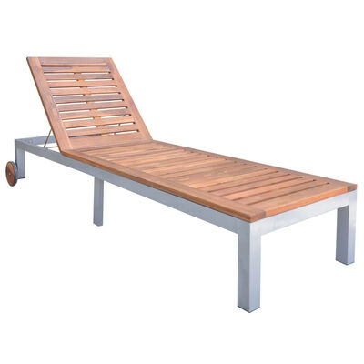 

Sun Lounger with Wheels Solid Acacia Wood