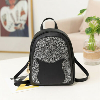 

2019 New Style Patchwork Women Sequined Girls Mini Faux Leather Backpack Rucksack School Bag Travel New