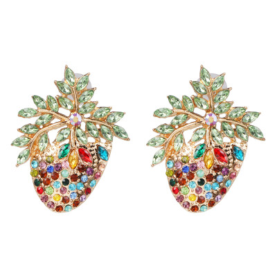 

INS 2019 Summer Fruit Earrings for Women Pineapple Crystal Dangle Drop Earrings Raffia Handmade Woven Statement Jewelry