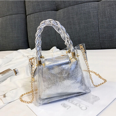 

Tailored Fashion Lady Transparent Jelly Wild Woven Portable Messenger Bag Shoulder Bag