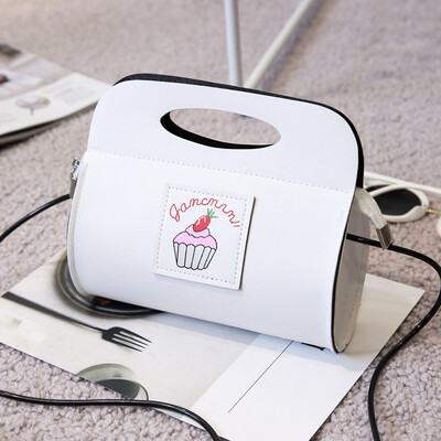 

Cute Women Shoulder Bag PU Leather Cake Print Pattern Casual Small Party Tote Handbag BlackWhite