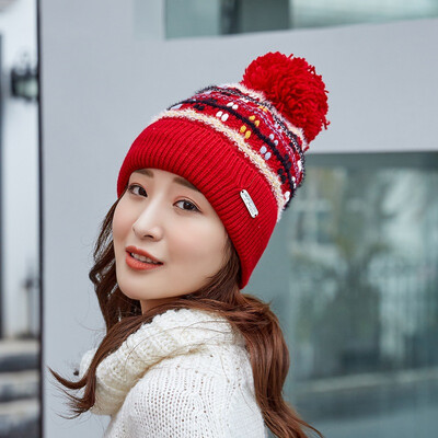 

Hat winter winter double-layer double-layer warm wool-cap Korean style wool-ball knit cap cute simple students cap