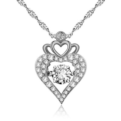 

Silver Women Fashion Heart Crown Pendant Necklace Zirconia Diamond Necklace Clavicle Chain Jewelry Gifts