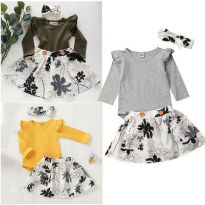 

UK Newborn Baby Girls Romper Bodysuit Tutu Skirts Dress 3PCS Clothes Outfits Set