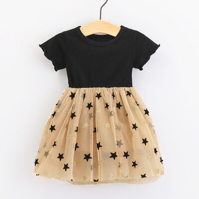 

Toddler Baby Kids Girls Ruched Patchwork Stars Print Dress Casual Clothes
