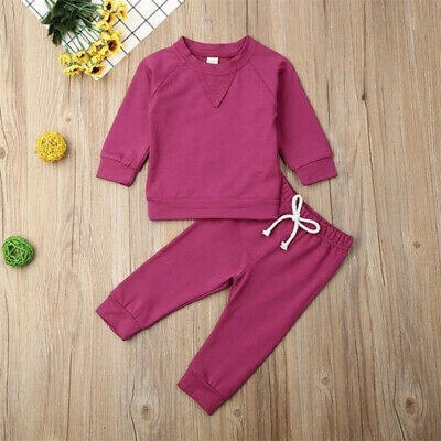 

Infant Kids Baby Boy Girl Solid Color Long Sleeve Pullover Tops Long Pant 2Pcs Outfits Tracksuit Clothing Set 6Months-4Years