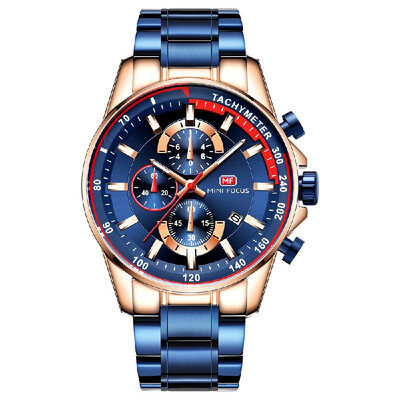 

MINI FOCUS MF0218G Quartz Watch Business Men Simple Sport Wristwatch Three Sub-Dials Calendar Second Minute Display Timer 3ATM Wat