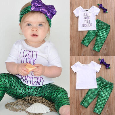 

Newborn Baby Girls Mermaid Outfits Clothes T-shirt TopsPantsHeadband 3pcs Set
