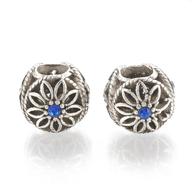 

Alloy European Beads with Rhinestone Hollow Large Hole Beads Rondelle with Flower Antique Silver 12x10mm Hole 5mm