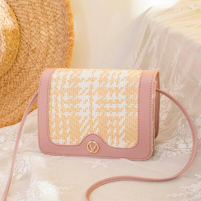 

Tailored Women Straw Patchwork Color Small Backpack Shoulder Bag Small Bag Messenger Bag