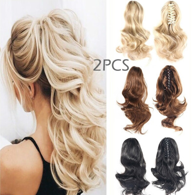 

157" Claw Clip on Ponytail Hair Extension Long Wavy Synthetic Hair Blond Braid Ponytails Hairpiece Fashion Styling