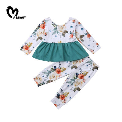 

2Pcs Autumn Baby Girls Floral Outfits ClothesLong Sleeve Ruffle Tunic Dress TopsLegging Pants Clothing Set