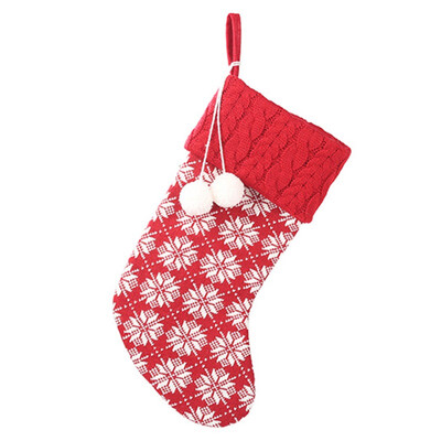 

Knitted Christmas Stockings Ornaments Gift Holders With Two Pom-Poms Xmas Tree Fireplace Hanging Seasonal Decorations