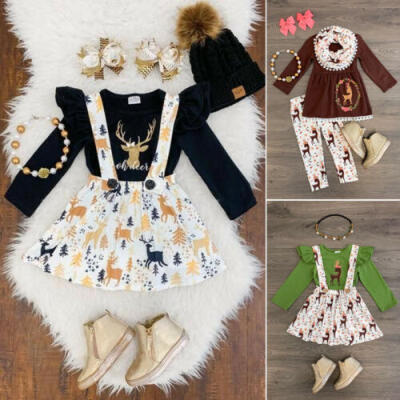 

AUNewborn Toddler Kid Baby Girl Xams Outfit Clothes Top Dress Pants Headband Set