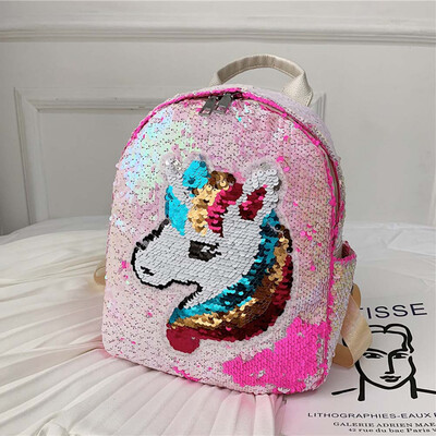 

New 10 Colors Cute Unicorn Sequin Backpack Teen-Girls School Bag Glitter Bling Sequins Shoulder Bag12 X 98 X 39 In