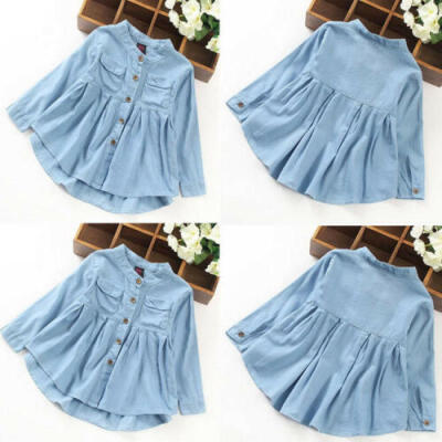 

Baby Girls Kids Infant Toddler Long Sleeve Denim Dress Autumn Clothes Tops Shirt