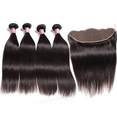 

UNice Malaysian Straight Human Hair 4 Bundles with 134 Lace Frontal Pre Plucked