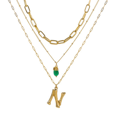 

Tiny Green Stone Gold Color Initial Necklace Letter Necklace Statemant Necklaces Personalized Pendant For Women Girls Best Gift