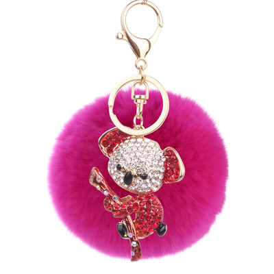 

8cm rex rabbit fur ball alloy diamond koala keychain cartoon couple bag car pendant