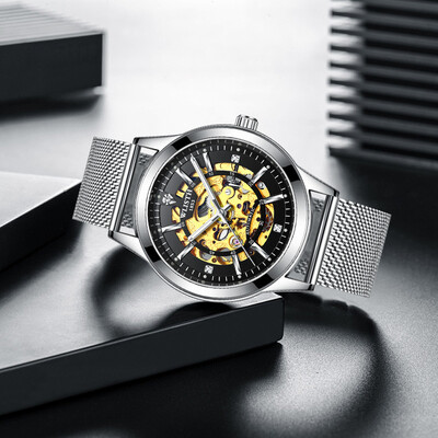 

Mens mechanical watch trend rose gold hollow automatic mechanical watch