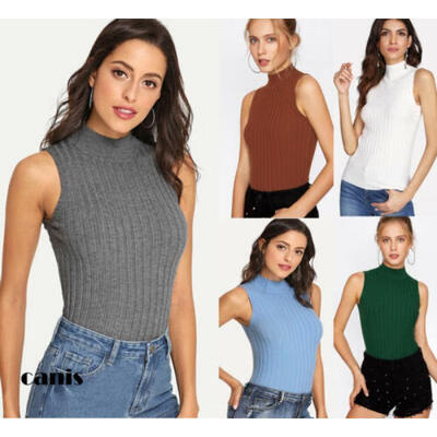 

Summer Women Casual High Neck Vest Top Sleeveless Slim Blouse Solid Tank Tops