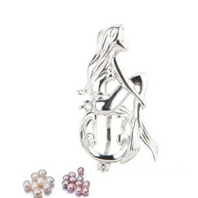 

Lovely Sitting Mermaid Shape Natural Freshwater Pearl Bead Cage Locket Pendant Necklace Girls Charm Necklace