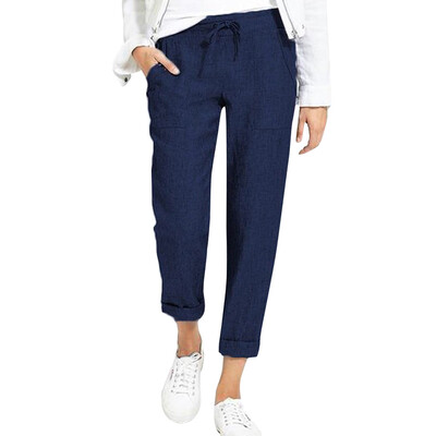 

Women Casual Lantern Solid Tie Up Daily Loose Elasticity Long Pants Trousers