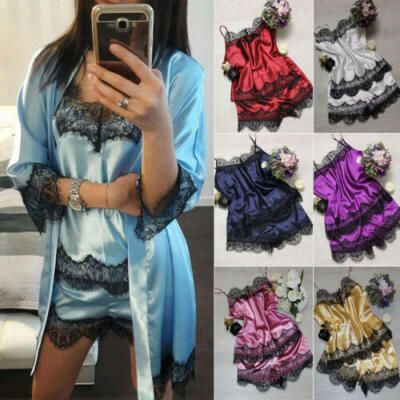 

Sexy Lingerie Women Silk Lace Robe Dress Nightdress Sleepwear Kimono Pyjamas Set