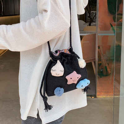 

Ins super fire small bag fairy 2019 Korean version of the new small fresh canvas bucket bag cute cute shoulder slung