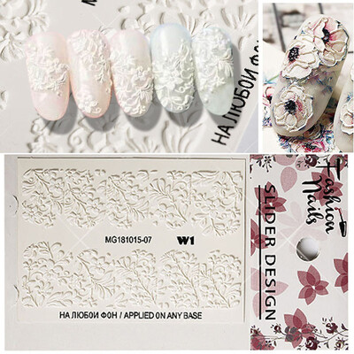 

〖Follure〗1Pcs 6D Engraved Flower Acrylic Nail sticker Nail Stickers Embossed Flower Water