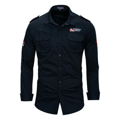 

Male Military Shirt Men Turn-down Collar Zipper Shirts Long Sleeve Casual Cotton Shirt
