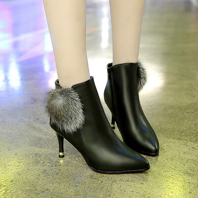 

Rose New Fashion Women Zipper Soild Pointed Toe Thin Heel Shoes Party Boots