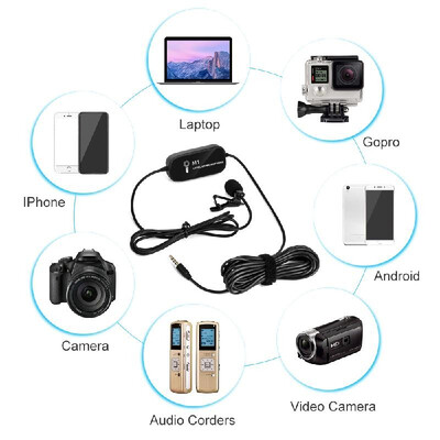 

Rechargeable Clip-on Lapel Lavalier Condenser Microphone Mic Omni-directional 35mm Plug 6 Meters Cable for iPhone Samsung Sony Sm