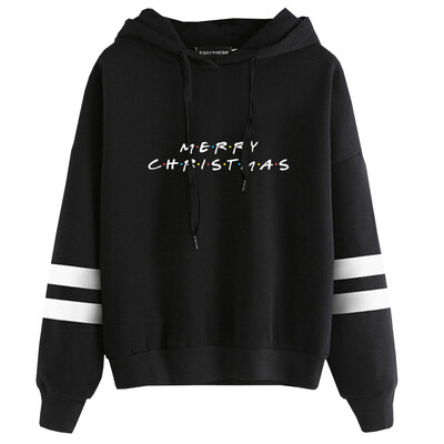 

Women Fashion Letter Printed Merry Christmas Hoodie Casual Long Sleeve Xmas Friends Pullover Hooded Sweatshirt
