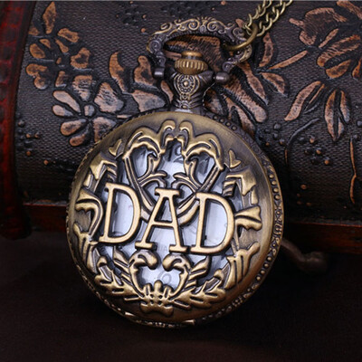 

New Year Antique DAD Pocket Watch Pendant Bronze Men with Necklace Ring Pappy Father Day Gift