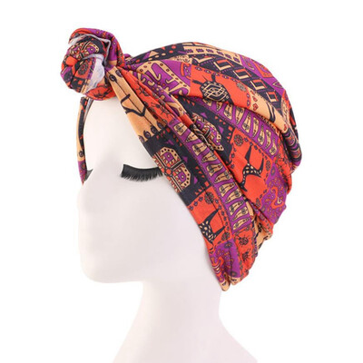 

Womens Stretch Cotton Wrap Cap Bohemian Knotted Headband Cap Baotou Cap